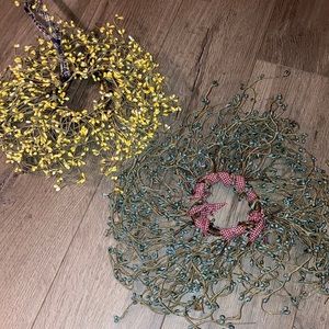 Yellow Blue Pip Berry Twig Wreaths Country Farmhouse Wall Decor